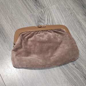 Vintage Brown Suede Leather Italian Kisslock Clutch